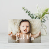 手モダン打ちカスタム写真赤ちゃんシャワー サンキューカード (スタンド正面)