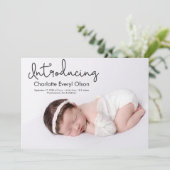 手モダン打ち写真の赤ちゃん女の子を紹介 案内状 (スタンド正面)