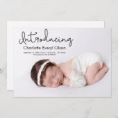手モダン打ち写真の赤ちゃん女の子を紹介 案内状 (正面/裏面)