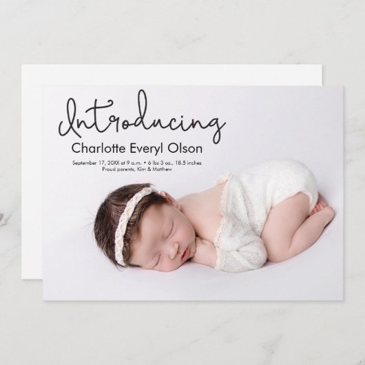 手モダン打ち写真の赤ちゃん女の子を紹介 案内状 (正面/裏面)