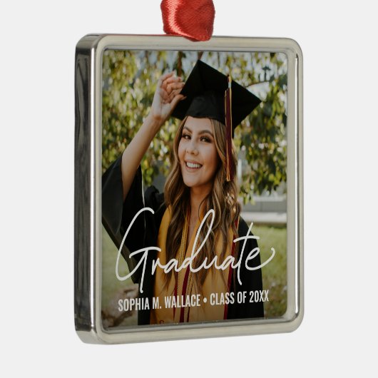 手モダン打ち大学院のパーソナライズされた写真 メタルオーナメント (右)