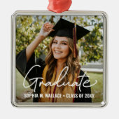 手モダン打ち大学院のパーソナライズされた写真 メタルオーナメント (正面)