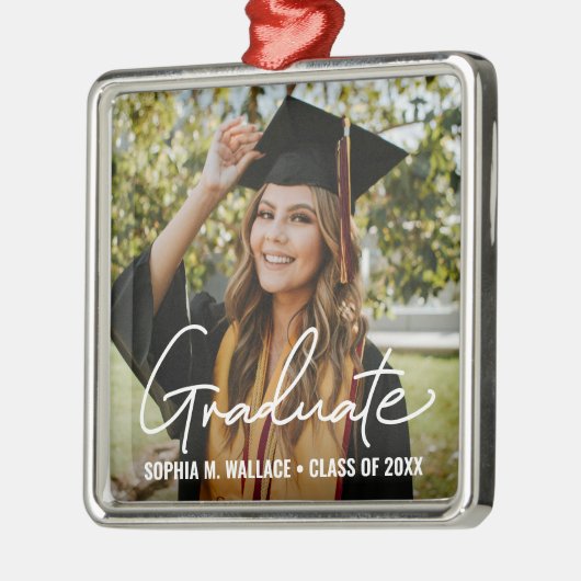 手モダン打ち大学院のパーソナライズされた写真 メタルオーナメント (左)