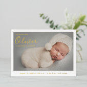 手モダン打ち男の赤ちゃん名カスタム写真 箔シーズンカード (立ち正面)