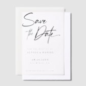 手モダン打ち結婚オーバーレイ ベラム紙招待状 (オフセット)