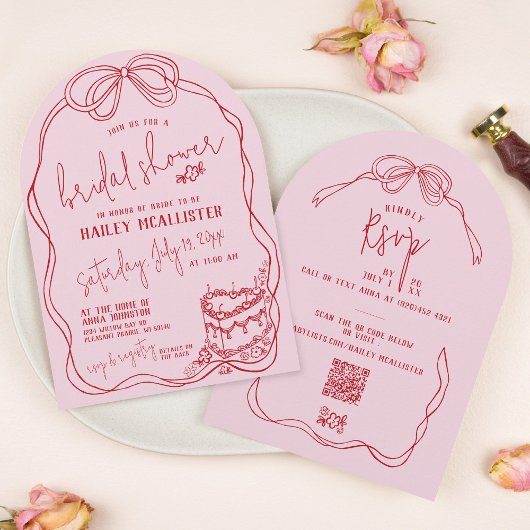 手モダン抜きボー予測できなピンクブライダルシャワー 招待状