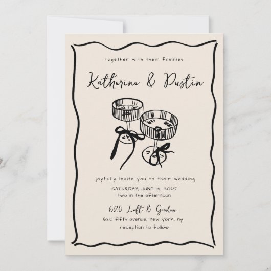 手モダン描きお洒落写真結婚の 招待状 (正面)