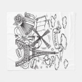 手モダン描きスタイリッシュエッフェルタワーパリホワイト フリースブランケット (正面(横))