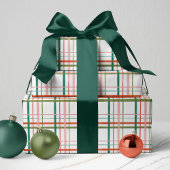 手モダン描きピンク、赤、緑の格子模様 ラッピングペーパー