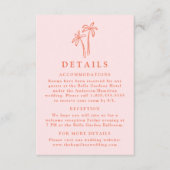 手モダン描きヤシの木ピンクの結婚詳細 エンクロージャーカード (正面)