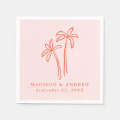 手モダン描きヤシの木ピンク結婚ズ スタンダードカクテルナプキン (正面)