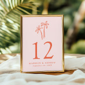 手モダン描きヤシの木ピンク結婚ズ テーブルナンバー