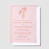 手モダン描きヤシの木ピンク結婚ズ ベラム紙招待状 (オフセット)
