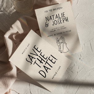 手モダン描きロマンチックなレトロユニークの結婚 セーブザデート