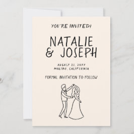 手モダン描きロマンチックレトロ写真結婚 セーブザデート