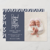 手モダン描き双子ベビー誕生の発表 案内状 (正面/裏面)