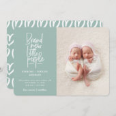 手モダン描き双子ベビー誕生の発表 案内状 (正面/裏面)