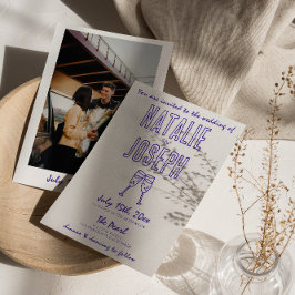 手モダン描き書レトロ写真結婚の 招待状