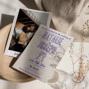 手モダン描き書レトロ写真結婚の 招待状