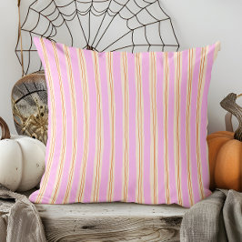 手モダン描き秋オレンジと紫ストライプの クッション