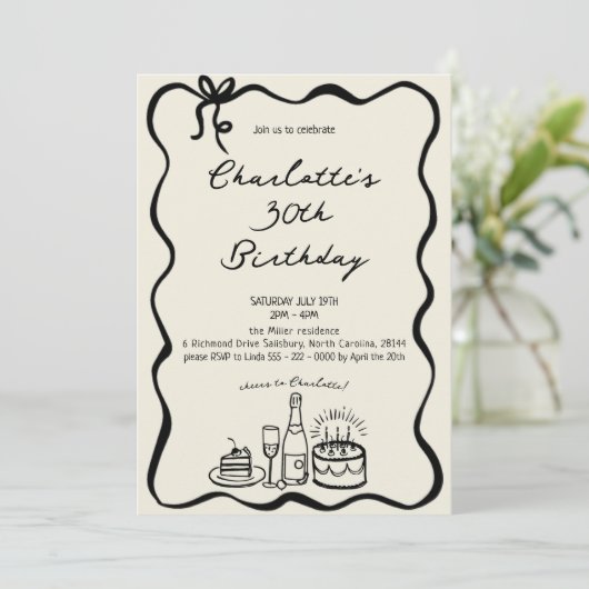 手モダン描き30歳の誕生日招待状 招待状 (スタンド正面)