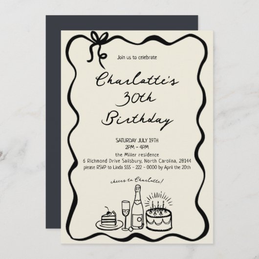 手モダン描き30歳の誕生日招待状 招待状 (正面/裏面)