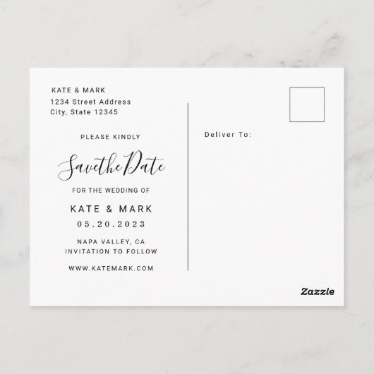 手モダン救台写真結婚の日付 ポストカード (裏面)