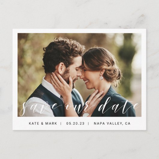 手モダン救台写真結婚の日付 ポストカード (正面)