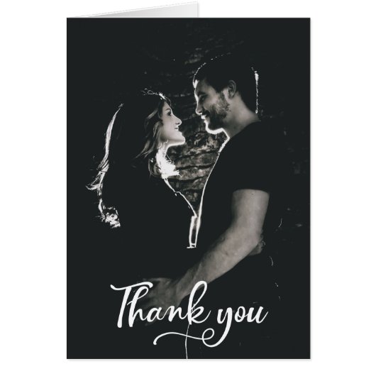 手モダン文字の結婚サンキューカード (正面)