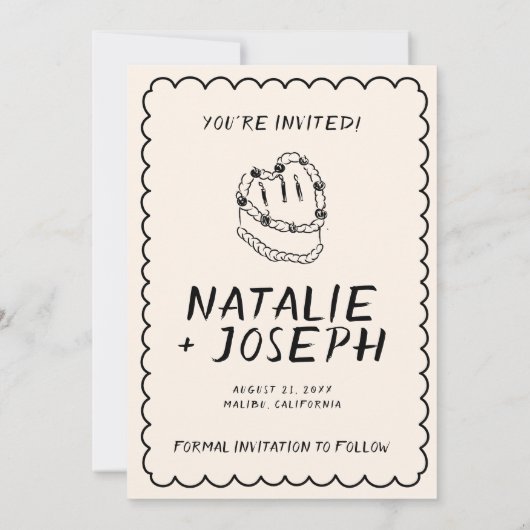 手モダン書描ケーキレトロ結婚枠 セーブザデート (裏面)