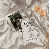 手モダン書描ケーキレトロ結婚枠 招待状