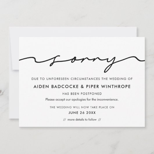 手モダン筆の結婚申し訳ない更新カード 招待状 (正面)