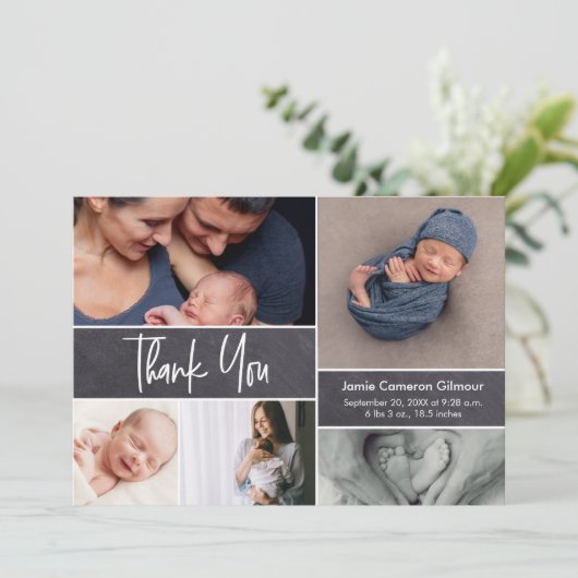 手モダン筆写真コラージュ赤ちゃんシャワー サンキューカード (スタンド正面)