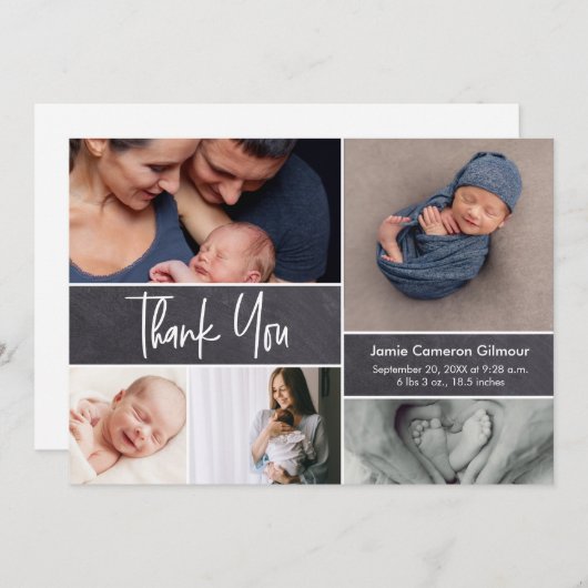 手モダン筆写真コラージュ赤ちゃんシャワー サンキューカード (正面/裏面)