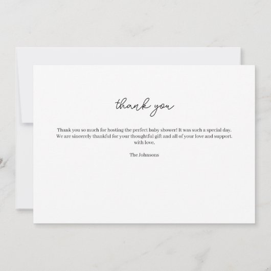 手モダン3書枚の赤ちゃんシャワー サンキューカード (裏面)