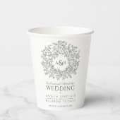 手モノトーンの描き葉モノグラム結婚芸術 紙コップ (裏面)
