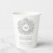 手モノトーンの描き葉モノグラム結婚芸術 紙コップ (正面)