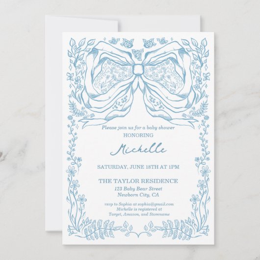 手ユニークお洒落引きクラシック男の赤ちゃん 招待状 (正面)