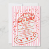 手ユニークお洒落引ドードルお誕生日ケーキ 招待状 (正面)