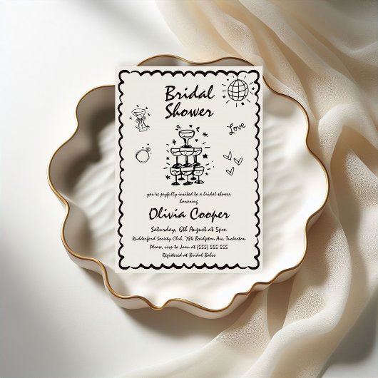 手ユニーク予測できな引きレトロブライダルシャワー 招待状