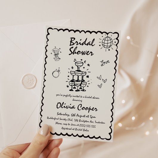 手ユニーク予測できな引きレトロブライダルシャワー 招待状