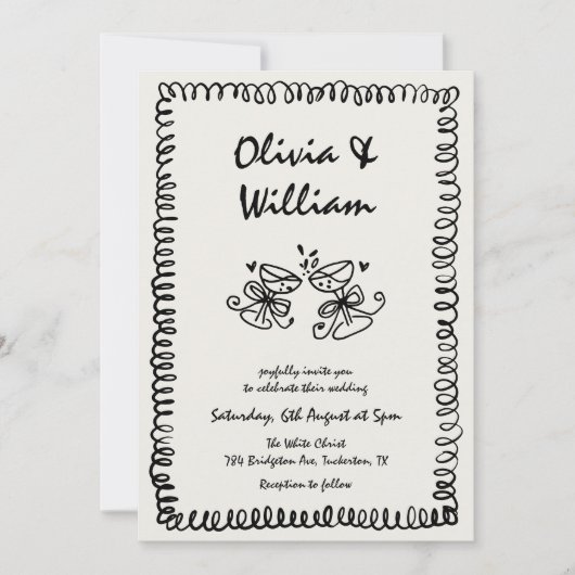 手ユニーク予測できな引きレトロ結婚 招待状 (正面)