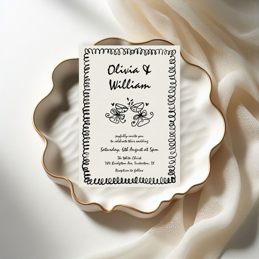 手ユニーク予測できな引きレトロ結婚 招待状