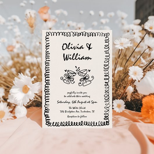 手ユニーク予測できな引きレトロ結婚 招待状