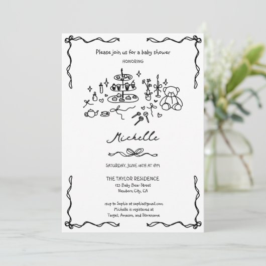 手ユニーク引きお洒落ドードル赤ちゃんシャワー 招待状 (スタンド正面)