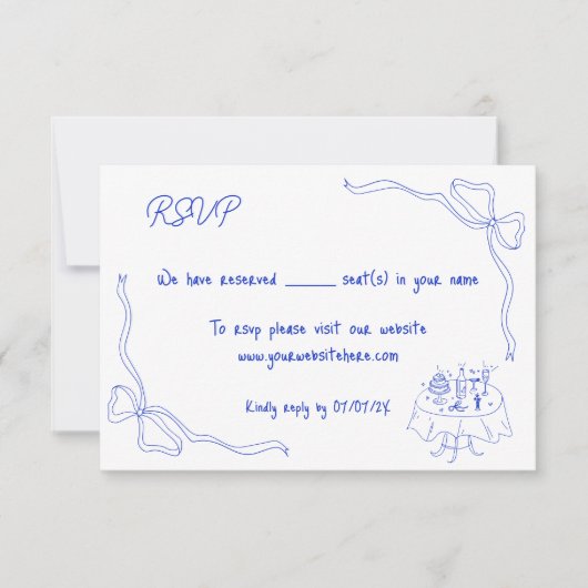 手ユニーク引きコンテンポラリーレトロフランスのボウ 招待状 (正面)