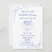 手ユニーク引きコンテンポラリーレトロフランスのボウ 招待状 (正面)