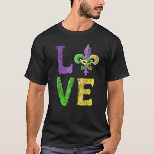 手ユニーク引きフルアデリスMardi Gras LOVEカー Tシャツ (正面)
