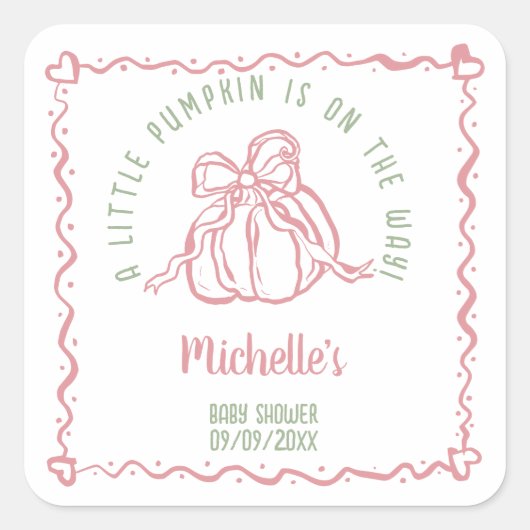 手ユニーク引き小さなかぼちゃの秋赤ちゃんシャワー スクエアシール (正面)