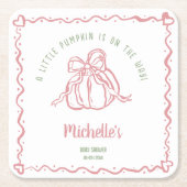 手ユニーク引き小さなかぼちゃの秋赤ちゃんシャワー スクエアペーパーコースター (正面)